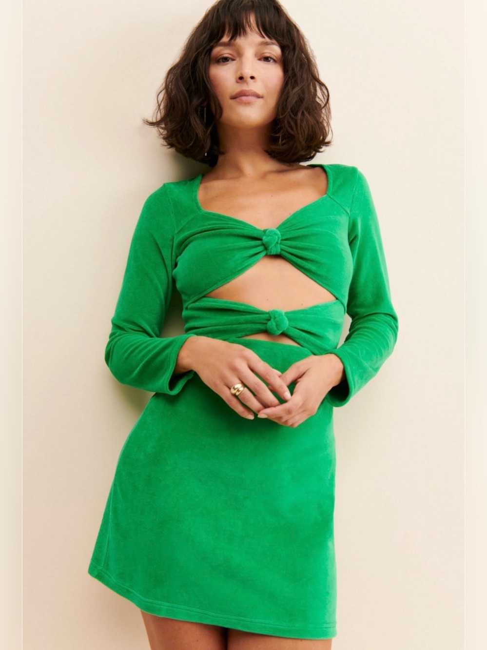 Anthropologie Callahan Robbie Bright Green Knot Cutout Mini Dress